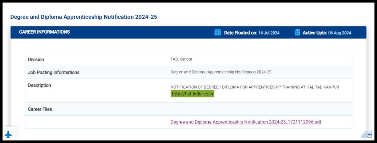 HAL Apprentice last date