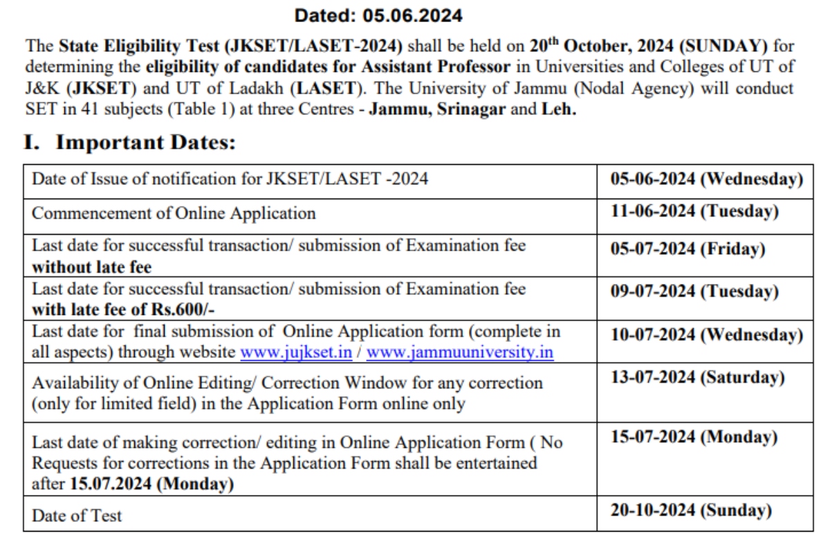 JKSET Application Form 2024 Last Date