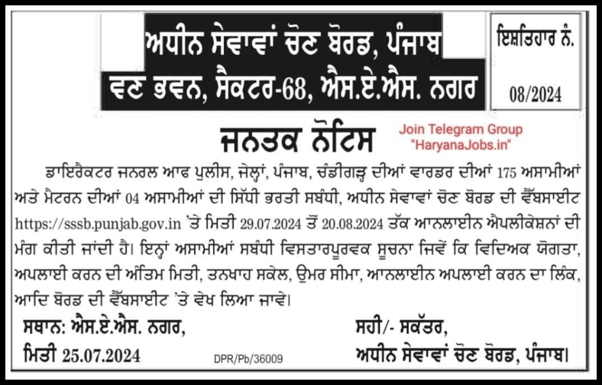 Punjab Police Jail Warder Application Last Date