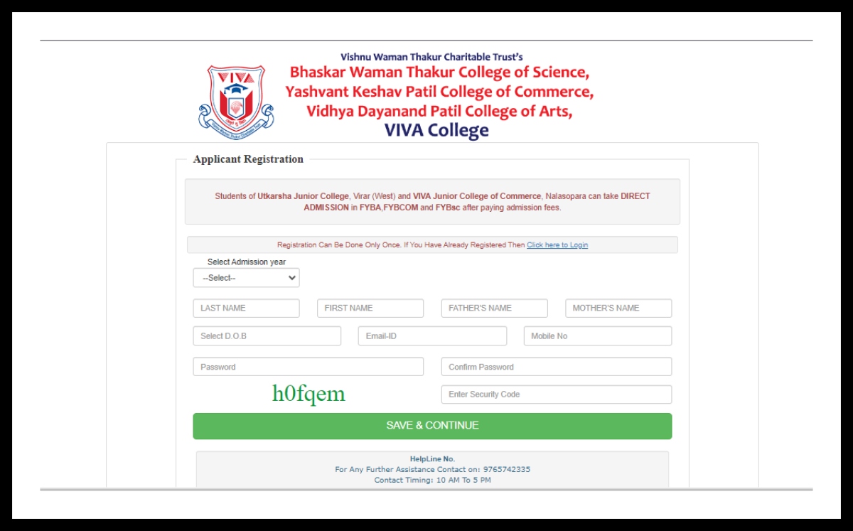 viva college admission link