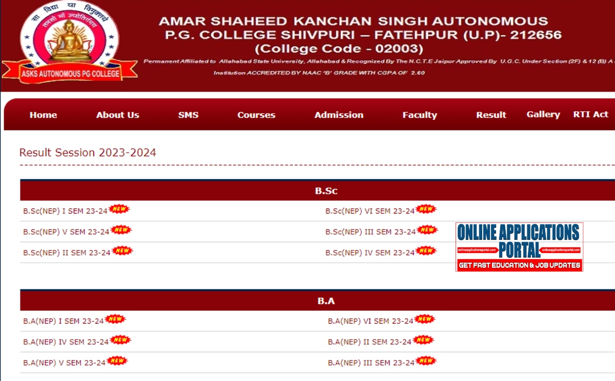 Amar Shaheed Kanchan Singh Autonomous P.G. College Results