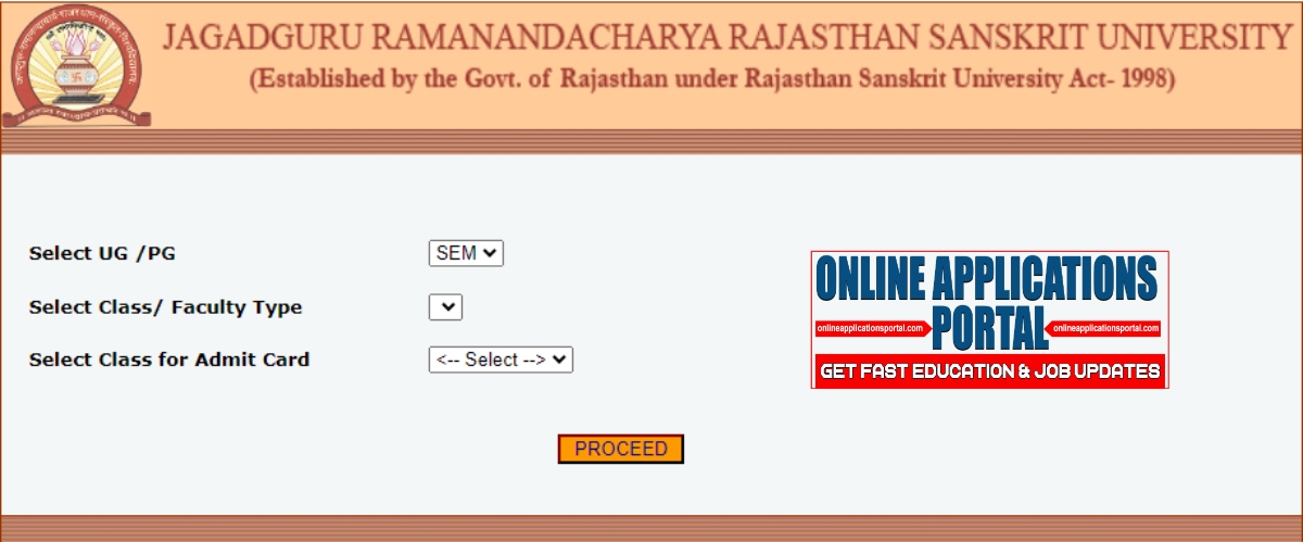 Jagadguru Ramanadacharya Rajasthan Sanskriti University Admit Card 2024