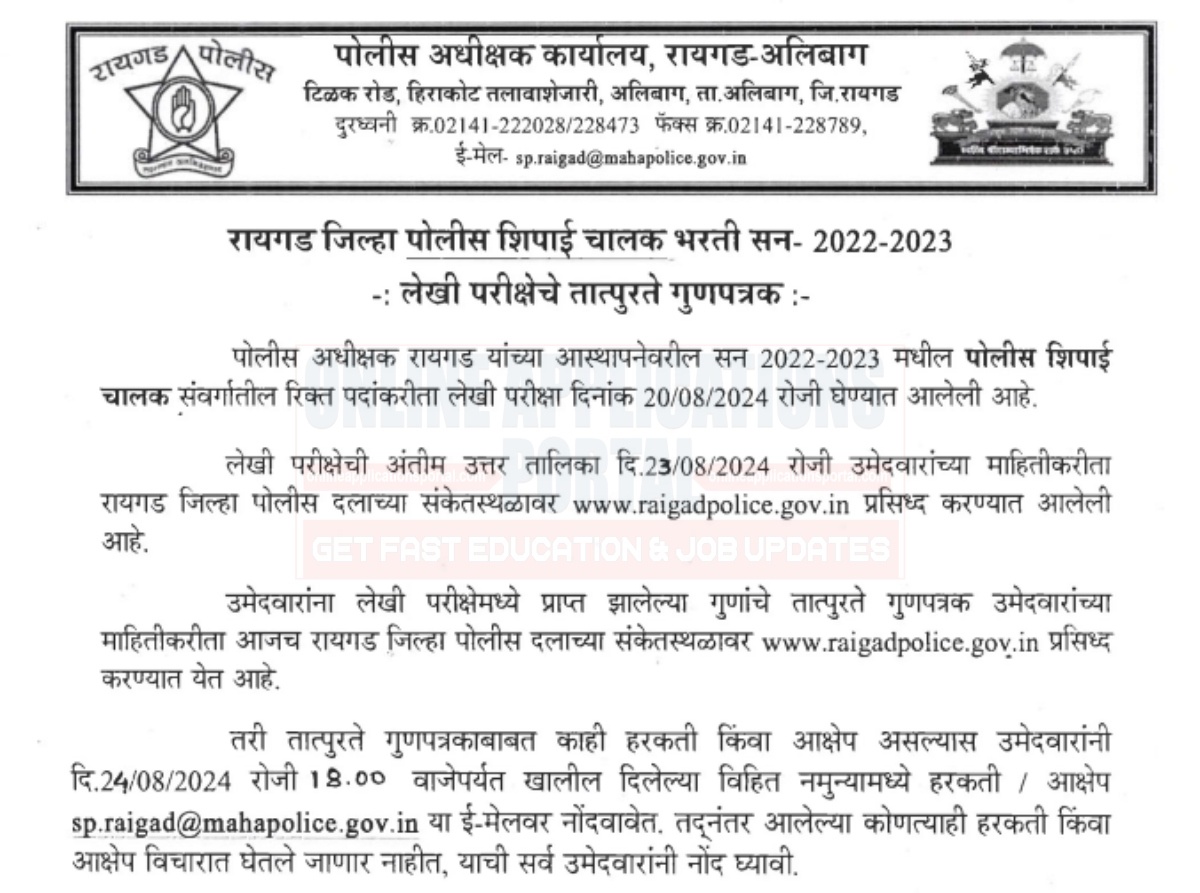 Maharashtra Raigad Police Bharti 2024