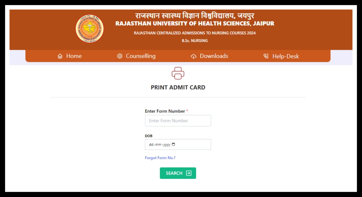 RUHS BSc Nursing Admit Card download Link