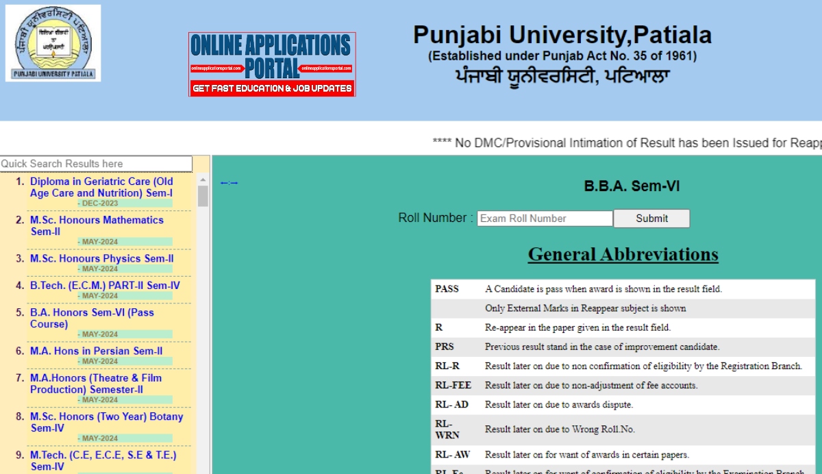 Punjabi University Patiala Result 2024